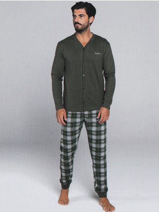 Pyjama homme ouvert à boutons en coton mélangé