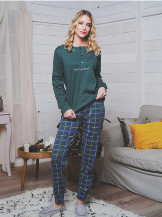 Pyjama long femme en coton avec écriture