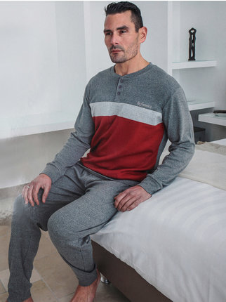 Pyjama long homme en coton bicolore