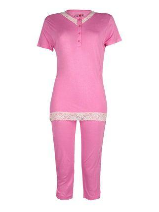 Pyjama mit 3/4 Hose und Spitzeneinsätzen
