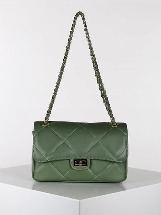 Quilted bag in genuine leather with chain