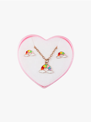 Rainbow necklace and earrings set for girls