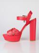Red sandals with heel and ankle strap