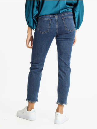 Regular fit women's jeans with rhinestones