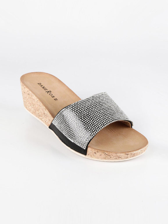 Rhinestone slippers with wedge