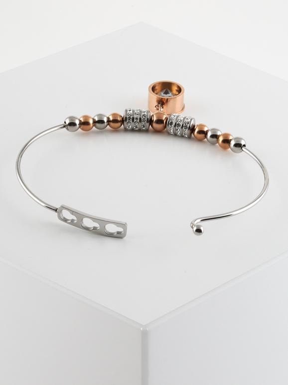 Rigid bracelet with round pendant and rhinestones