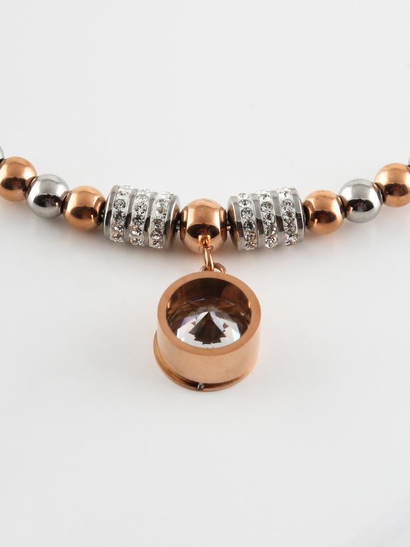 Rigid bracelet with round pendant and rhinestones