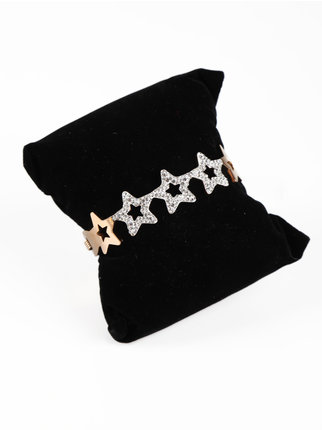 Rigid bracelet with stars and rhinestones in steel for women
