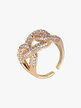Ring with woven chain and rhinestones for women