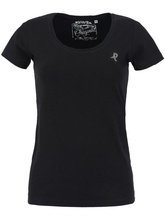 Round neck women's T-shirt  solid color with rhinestones