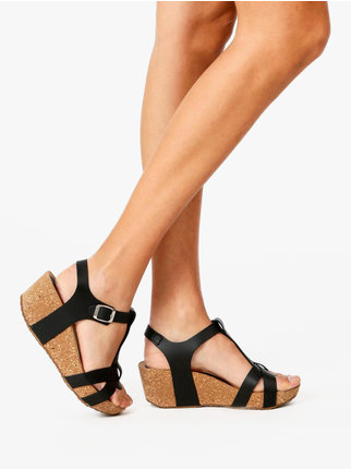 Sandales en cuir pour femmes avec talon compensé et plateforme