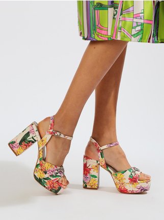 Sandales fleuries pour femme avec talon et plateforme