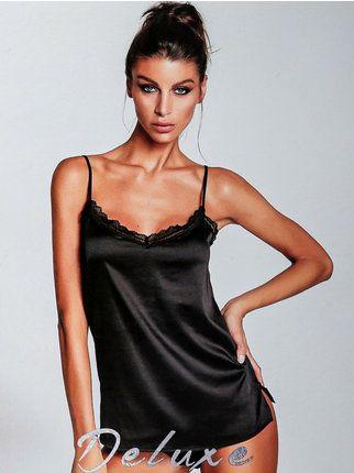 Satin effect tank top with lace