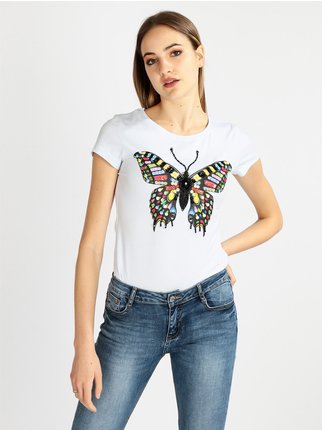 Schmetterlings-T-Shirt für Damen mit Pailletten