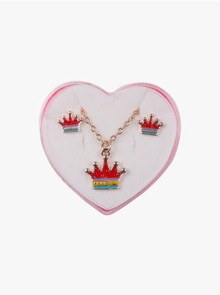 Set aus Halskette und Ohrringen mit Krone für Mädchen