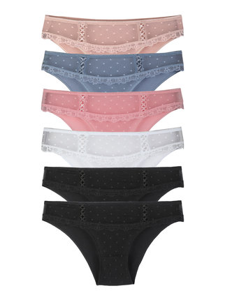 Set of 6 women's panties with lace