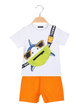 Short 2-piece baby boy suit with print