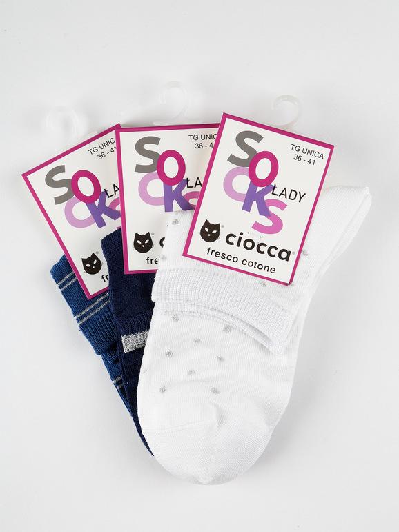 Short cotton socks with lurex - 3 pieces