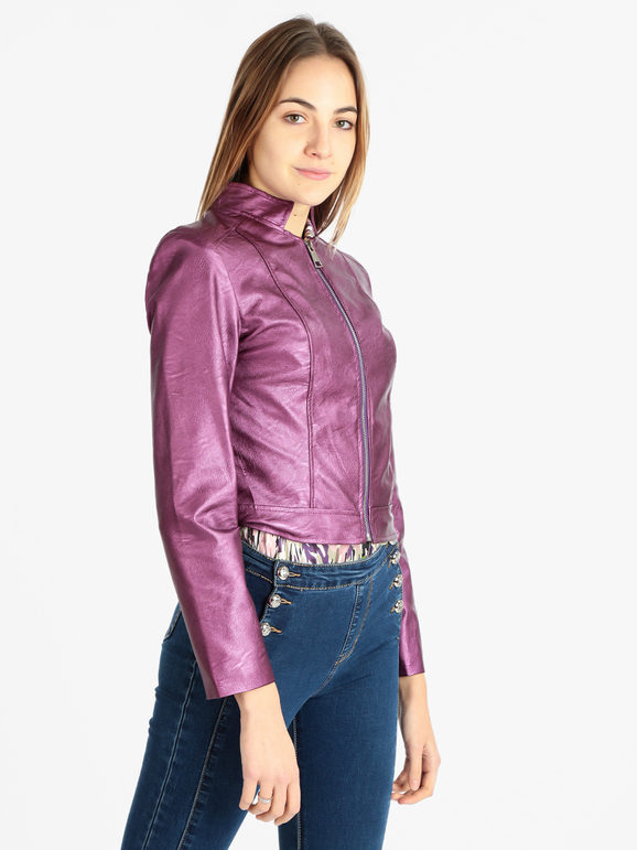 Short faux leather jacket for women