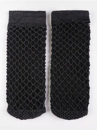 Short fishnet effect socks with lurex