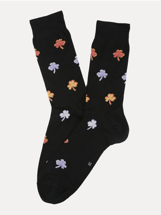 Short men's sock with clover print