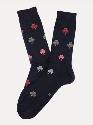 Short men's sock with clover print