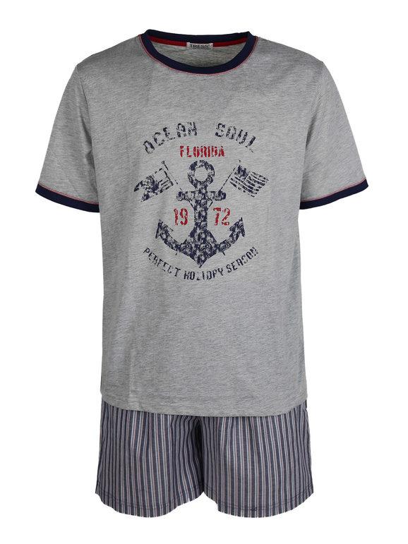 Short pajamas with striped Bermuda shorts