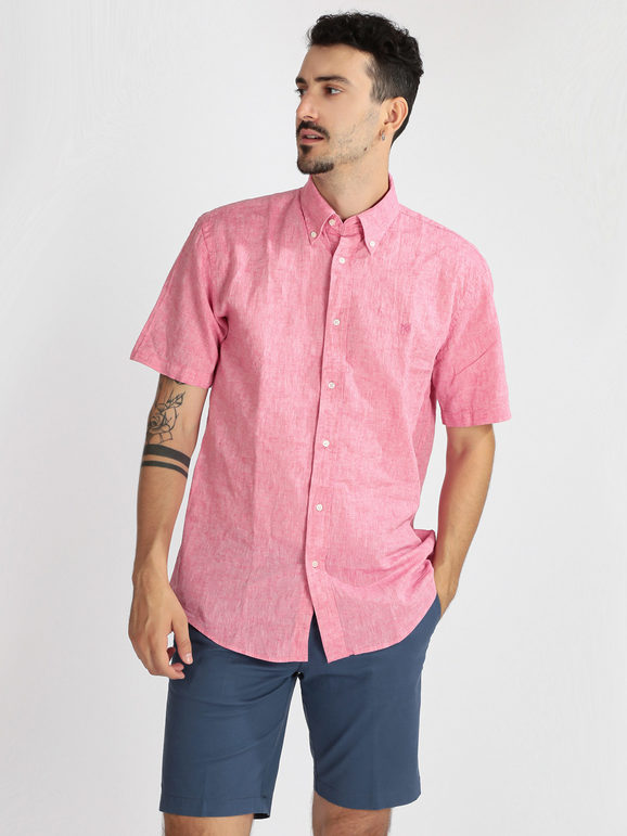 Short-sleeved men's linen blend shirt