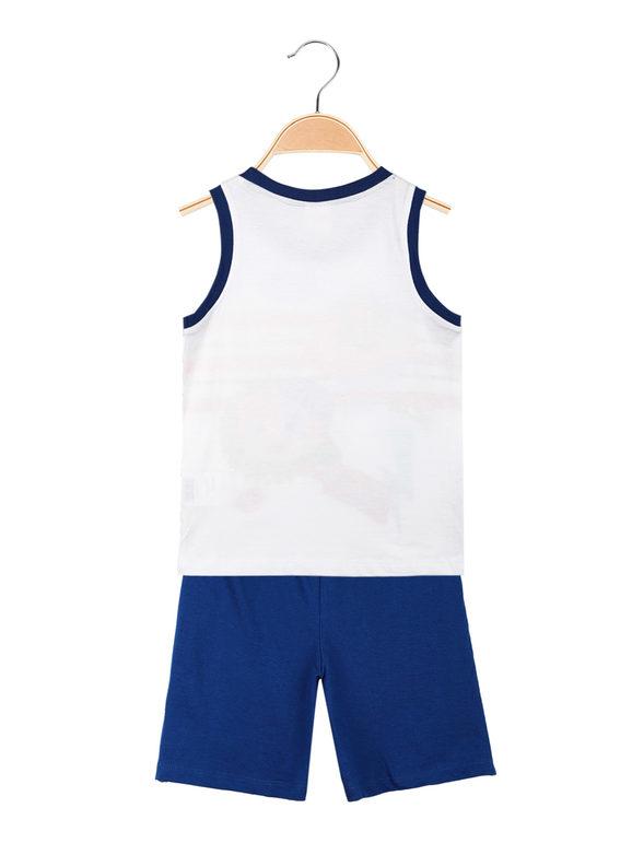 Short sleeveless baby outfit with print
