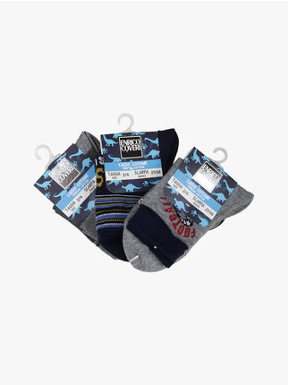 Short socks for children in warm cotton with prints. Pack of 3 pairs