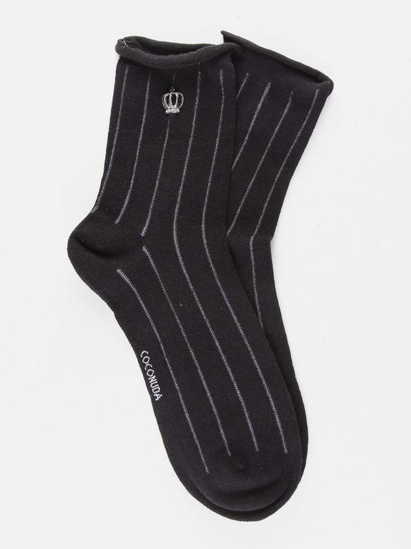 Short striped socks with brooch