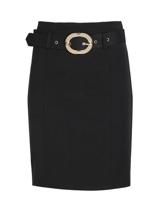 Short women's pencil skirt with belt