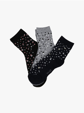 Short women's socks with polka dots in warm cotton. Pack of 3 pairs