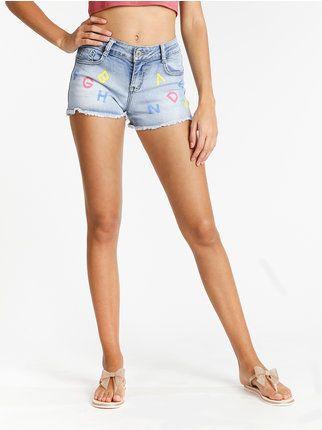 Shorts jeans con stampa lettere