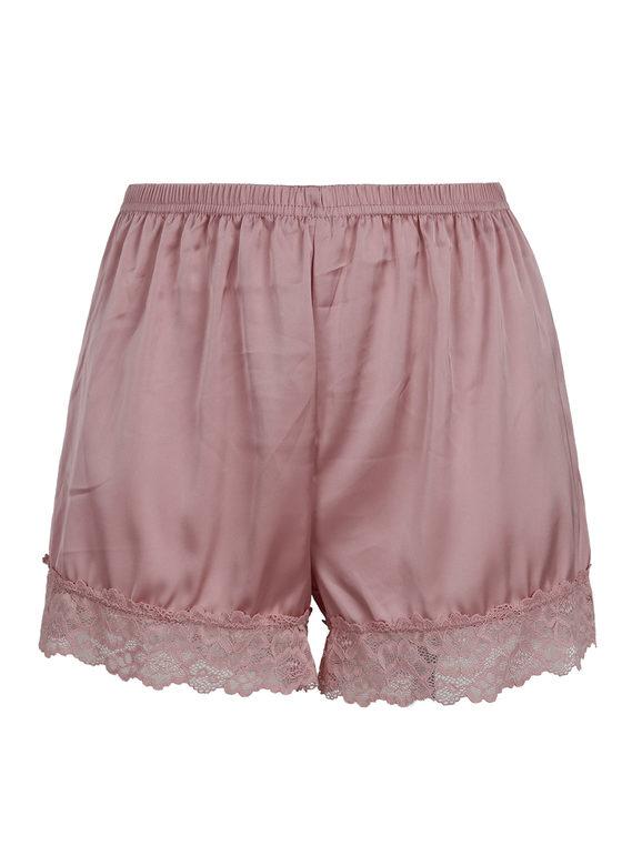 Silk effect shorts with lace