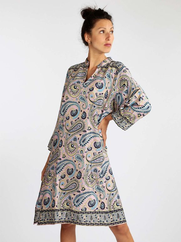 Silk tunic dress with prints