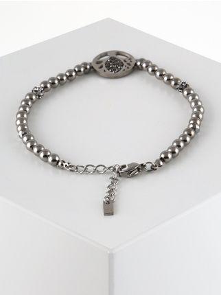 Silver bracelet with pendant and rhinestones