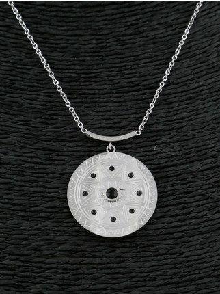 Silver necklace with talisman and rhinestones