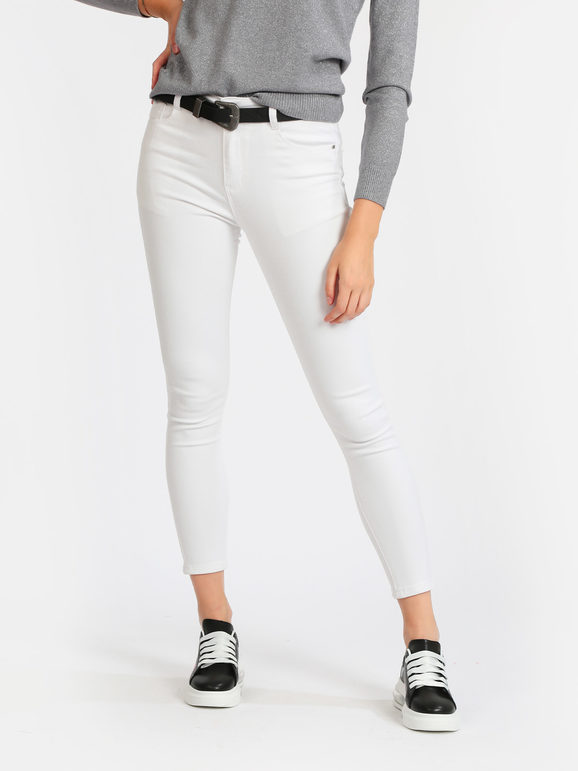 Slim fit white woman jeans
