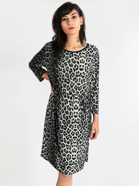 Soft midi dress with leopard print