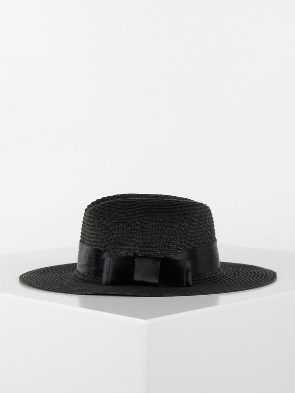 Sombrero de paja negro con lazo