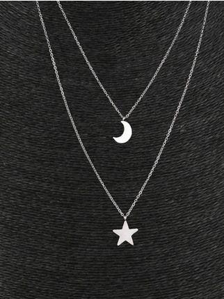 Star and moon necklace with rhinestones