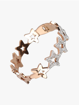 Starres Armband mit Sternen und Strasssteinen aus Stahl für Damen