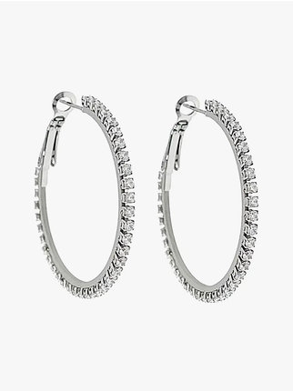 Steel hoop earrings with rhinestones for women