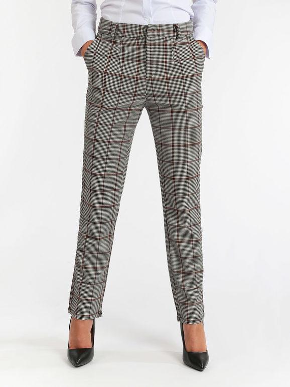 Straight leg houndstooth trousers