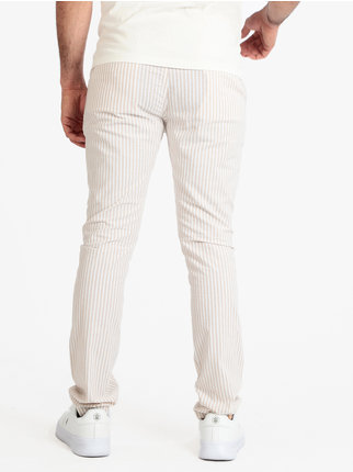Striped cotton trousers with drawstring for men