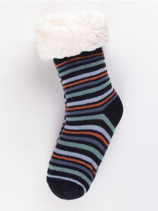 Striped non-slip socks with fur