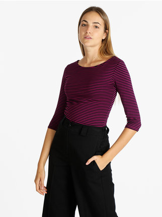 Striped women's t-shirt with 3/4 sleeves