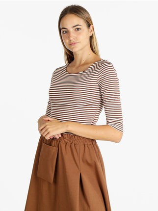 Striped women's t-shirt with 3/4 sleeves