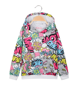 Sudadera para niñas con estampados coloridos y capucha.